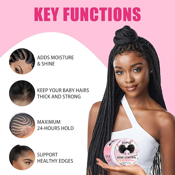 Edge Control Wax for Women Strong Hold - Edge Smoother Edge Wax Styling Gel Edge Control Wax for Black Hair - Rose & Castor Hair Oil for Hair Growth Strengthening Hair Oil Briad Bonnet Brush Set