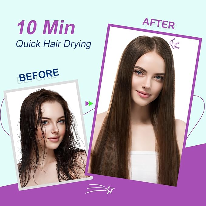 Travel Dual Voltage Hair Dryer Brush Blow Dryer Brush in One,2 Inch Hot Air Brush,Travel Hair Styler/Volumizer/Straightener/Curler,European Blow Dryer Brush with Universal Adapter