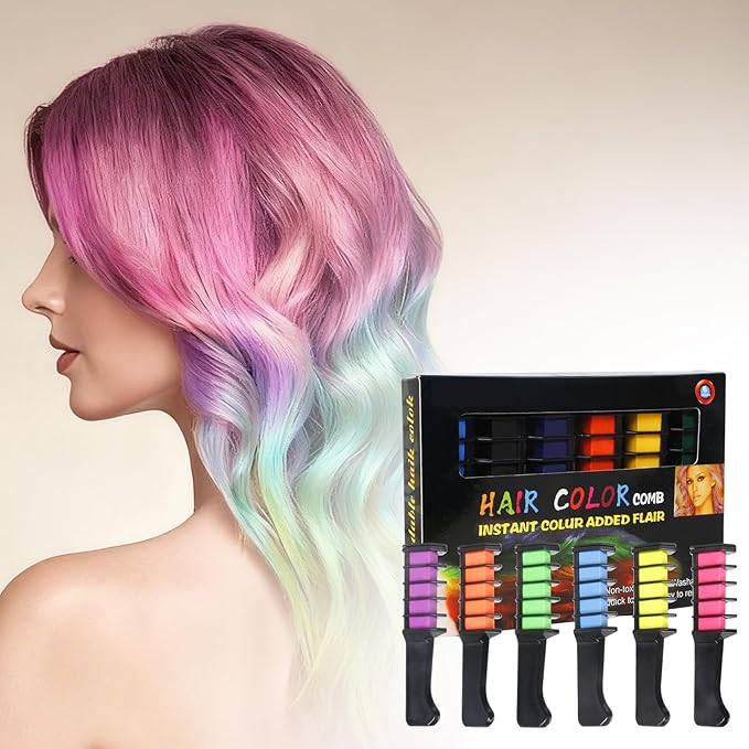 12 Colors Instant Hair Color Comb Washable Quick Dry Vibrant Temporary Color,Provides Vibrantss Temporary Hairs Color,Suitable for All Ages Perfect for Birthday Parties and Gifts