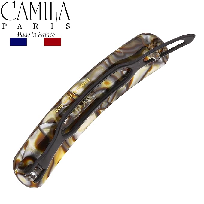 Camila Paris CP2817 French Hair Barrette Clip for Girls, Handmade, Onyx, Metal-Free Closure Strong Hold Grip Hair Clips for Women, No Slip and Durable Styling Girls Hair Accessories, Made in France