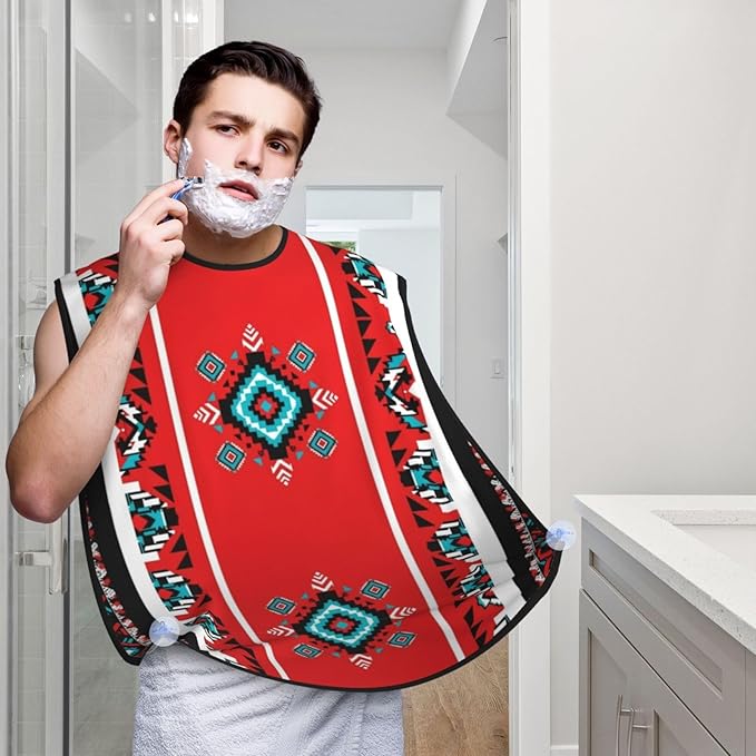 Beard Grooming Cape, Waterproof Hair Catcher for Shaving Trimming, Non-Stick Bib Apron Gifts for Dad Men, Aztec Ethnic Tribal Native American Indian Navajo Shave Bib
