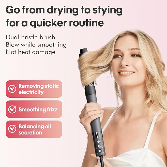 6 in 1 Blow Dryer Brush Set, Powerful Hair Dryer Brush with Auto-Winding Curl L/R, Fast Drying, Smooth Blowouts, Root-Lift Volume, No Heat Damage Frizz-Free Thermal Brush, Hot Air Styler for Travel