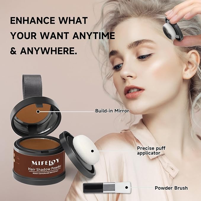 Root Touch Up Powder, Instantly Gray Hair Cover Up, Women Color Root Coverage Shadow Powder for Thinning Grey Hairline, Men Roots Concealer for Hair Loss Beard Line Eyebrow, Medium Brown