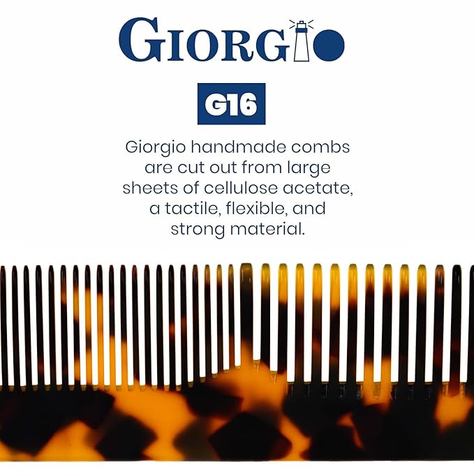 Giorgio G16 Fine Tooth and Wide Tooth Detangler Comb - Hair Comb for Men and for Women - Ideal as a Hair Styling Barber Comb and Detangler - Saw Cut and Handmade (Yellow Tokyo)