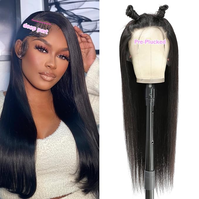 Straight Lace Front Wigs Human Hair Pre Plucked 180 Density Unprocessed Brazilian Virgin Human Hair 13x6 HD Lace Frontal Wigs Black Human Hair Glueless Wigs for Women 26 Inch