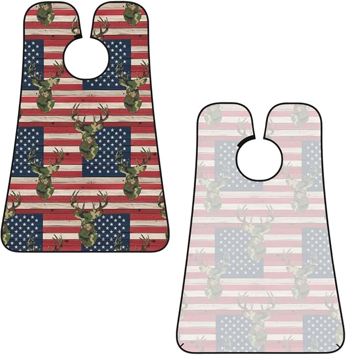 Beard Trimming Hair Catcher, Hunting Deer Camo Camouflage Wooden American Flag Shave Bib, Non-Stick Bib Apron Waterproof, Shaving Tool for Men for Husband Father’s Day