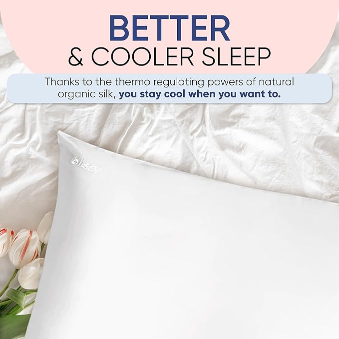 Blissy Silk Pillowcase - 100% Pure Mulberry Silk - 22 Momme 6A High-Grade Fibers - Silk Pillow Cover for Hair & Skin - Regular, Queen & King (Blissy White, King)