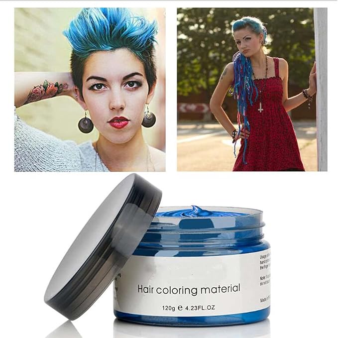 YHMWAX Temporary Colorful Hair Styling Pomades - Disposable Natural Strong Hold Gel for Party, Cosplay, Masquerade (Blue)