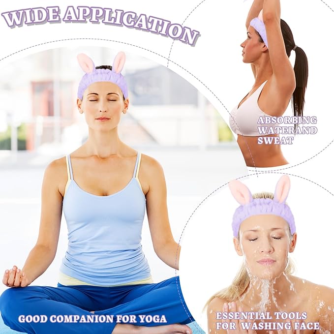 Jowmoy Cute Rabbit Ears Headband Frog Eye Elastic to Wash Face for Women Makeup Shower Spa.