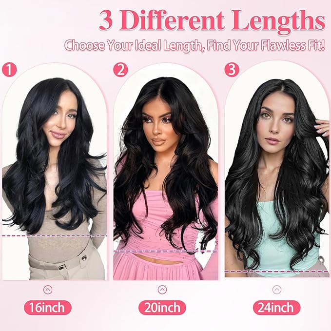 ALXNAN Clip in Hair Extensions, Black Long Wavy Hair Extensions for Women Clip Ins Soft Full Head Synthetic Hairpieces 20 Inch