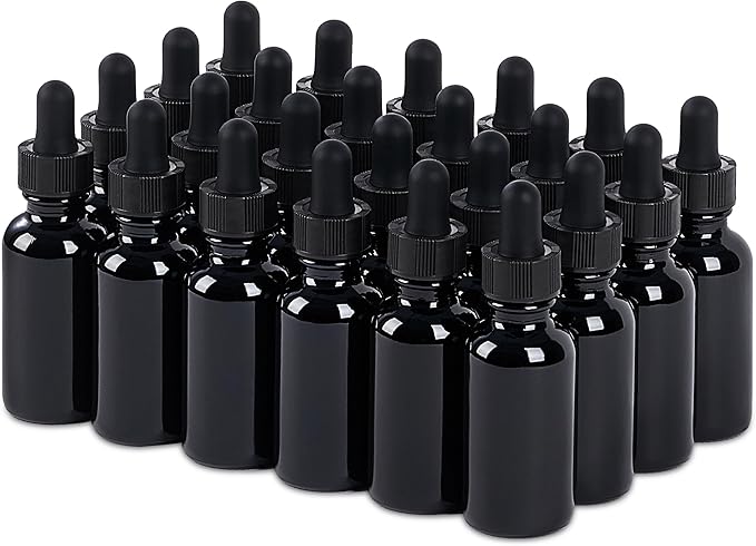 24 Pcs, 1oz Glass Dropper Bottle, Leakproof Tincture Bottles with Dropper, Black Reusable Eye Dropper Bottle for All Kinds of Liquids (Black,1oz-24pcs)