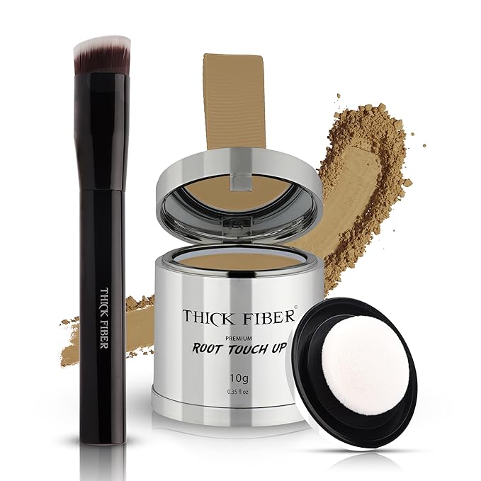 THICK FIBER Root Touch Up Powder with Brush – Covers Grey Roots, Thinning Hair & Bald Spots – Sweat & Water Resistant for Men & Women (Blonde, 0.35 Ounce (Pack of 1))