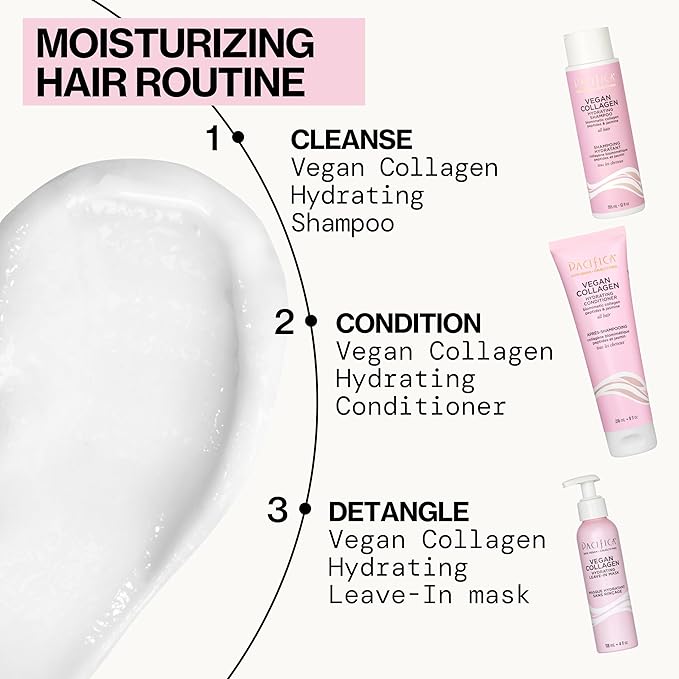 Pacifica Vegan Collagen Hydrating Shampoo & Conditioner Set – Moisturizing Hair Care for Dry Brittle Hair, Biotin & Avocado Oil for Strength & Shine, Thickening Clean Vegan Dermatologist Tested, 12 oz