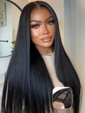 YIROO V Part Wig Yaki Straight Human Hair Wigs for Black Women Upgrade Upart Wig No Leave Out 180% Density 24 Inch