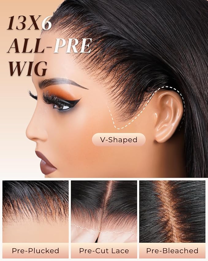 Arabella Hair 13x6 Lace Front Wigs Human Hair 210% Density Glueless Wig Human Hair 100% Straight Human Hair Wigs 12A Pre Plucked Pre-Bleached Pre-Cut Glueless Wig (24inch,13x6 Straight Hair)