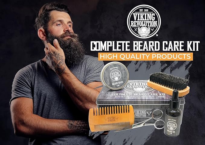 Viking Revolution - Ultimate Beard Kit - Beard Grooming Kit with Beard Brush, Beard Comb, Beard Balm, Beard Oil, Beard & Moustache Scissors - Gifts for Men