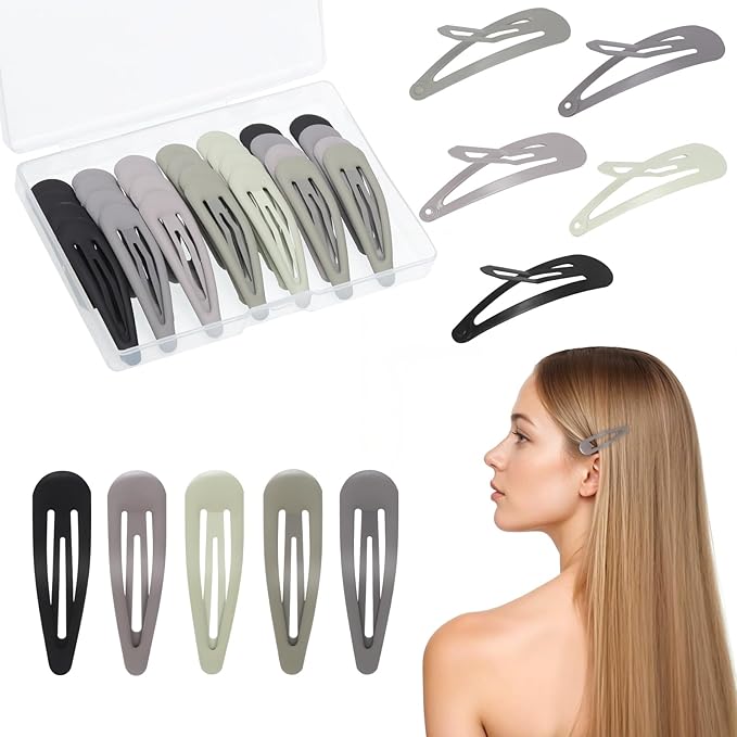obeoby 30 Pcs 5 Colors Metal Snap Hair Clips, 2 Inch Matte Hair Barrettes Hair Accessories for Women Girls