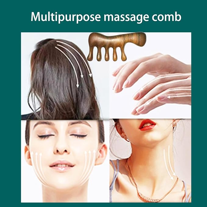 Wood Gua Sha Massage Tools Set,Scraping Scalp Massage Comb,Natural Wooden Gua Sha Tool,Scraping Tool. (Handle Wooden Comb)