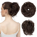 SARLA Messy Hair Bun Hair Pieces Curly Synthetic Updo Fake Scrunchies Ponytail Extension for Women Dark Brown 1PCS