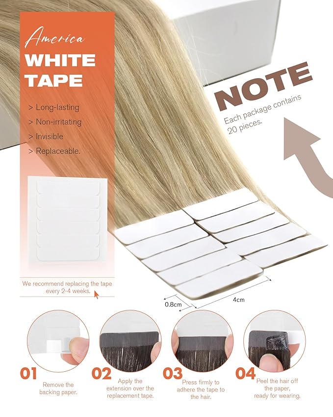 Sunny Hair Tape in Hair Extensions Real Human Hair Invisible Remy Hair Extensions Tape ins for Women Golden Blonde Highlight Medium Blonde 20 inch 20Pcs 50G