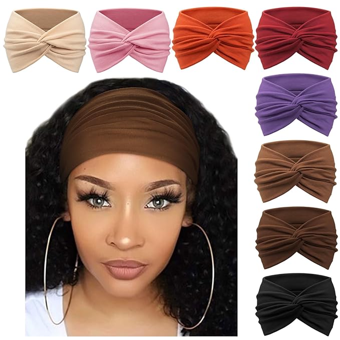 DRESHOW 8 Pcs Women's African Wide Headbands Turban Vintage Wrap Sport Workout Hair Accessories