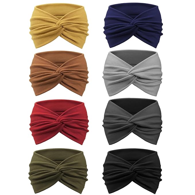 DRESHOW 8 Pcs Wide African Turban Headbands for Women - Vintage Wrap for Sports, Workouts and Hair Accessories