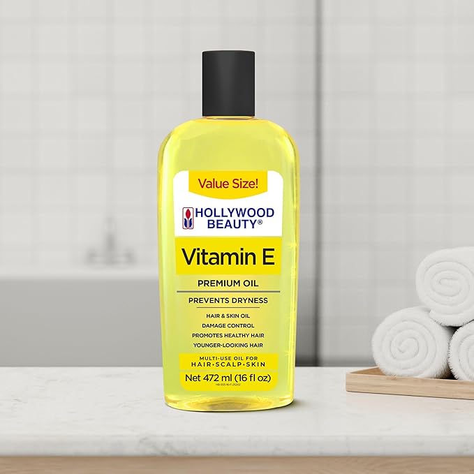 Hollywood Beauty Vitamin E Oil for Hair, Scalp, and Skin, VALUE SIZE 16 fl oz - Prevents Dryness and Helps Repair Damage