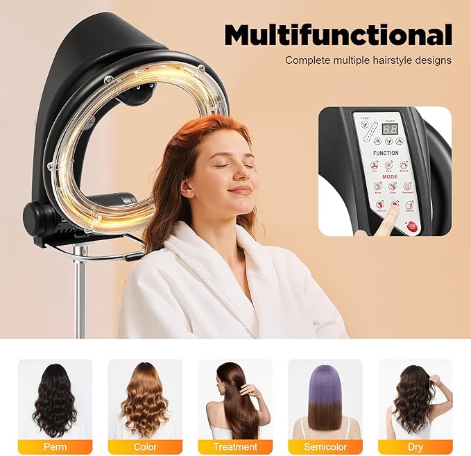 3 in 1 Orbiting Infrared Hair Dryer-Hair Steamer, Professional Infrared Hair Color Processor & Multi-Function Dryer Accelerator, Adjustable Height Standing Salon Hair Dryers w/Rolling Base 1000W 110V