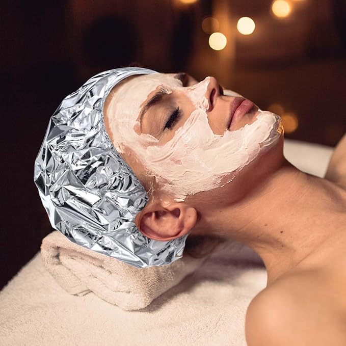 2pcs Deep Conditioning Hair Cap for Oil Treatment Heat Heated Shower Caps Reusable Aluminum Foil Double Layer Aluminum Foil Steam Caps for Home Salon Use Hair Dyeing Long Thick Hairs