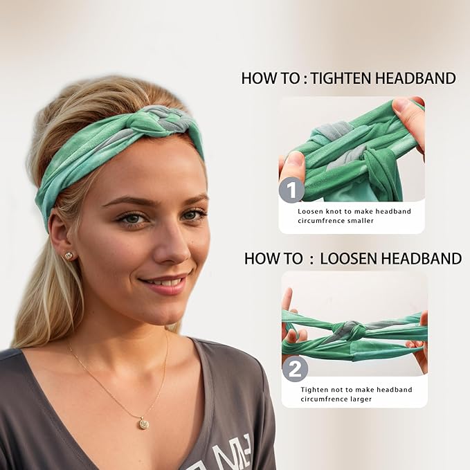 Vercret Headbands for Women Tie Dye Sailor Knot Headband Wide Elastic Adjustable Braided Hair Bands Non Slip Boho Stretchy Turban Headwrap Yoga Workout,3Pcs