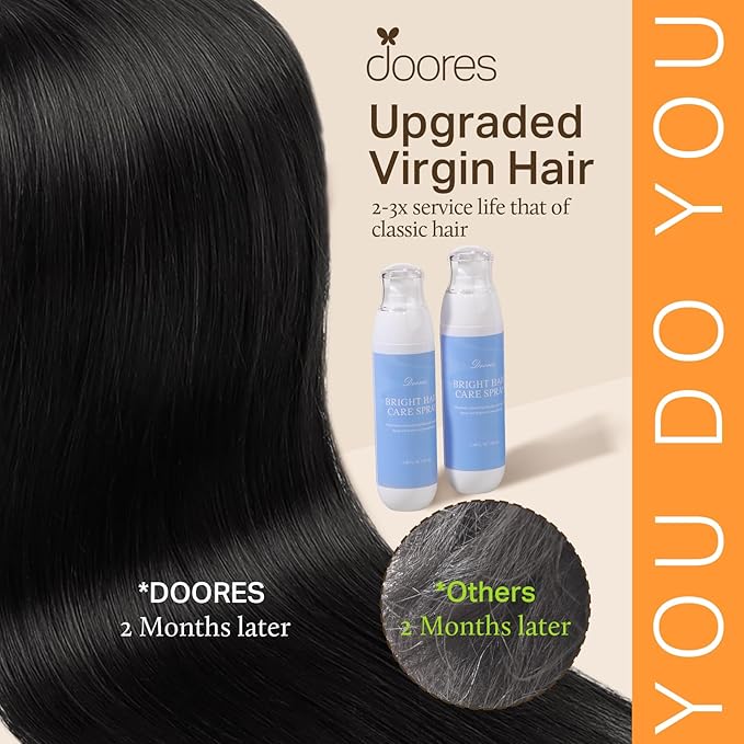 DOORES Seamless Clip-in Real Human Hair Extensions, Jet Black 110g 16 Inch 7pcs, Straight Remy Natural Hair Invisi Edge Clip-ins