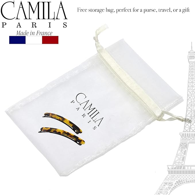 Camila Paris CP3372 French Hair Barrettes Clips for Women, Handmade, Girls Side Slide-in Barrette Clip, Hair Accessories for Women. Strong Hold No Slip Grip Fashion Durable Styling, Made in France
