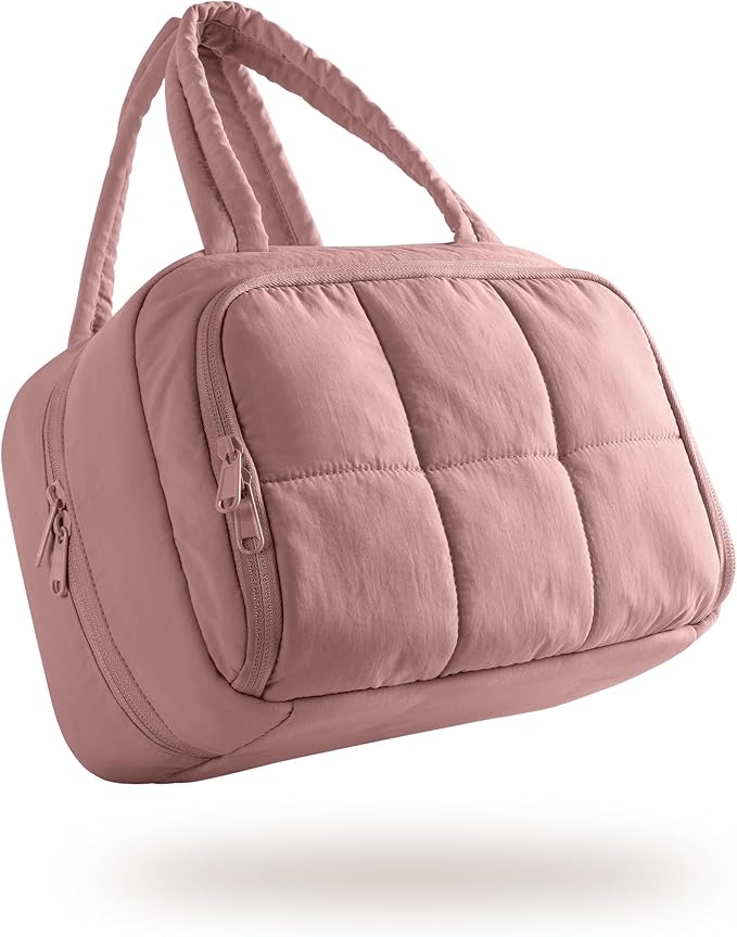 Travel Toiletry Bag for Women with Hanging Hook, Water Resistant Puffy Makeup Organizer with Leak Proof Pockets for Toiletries and Cosmetics - Dark Pink (Bag Only)