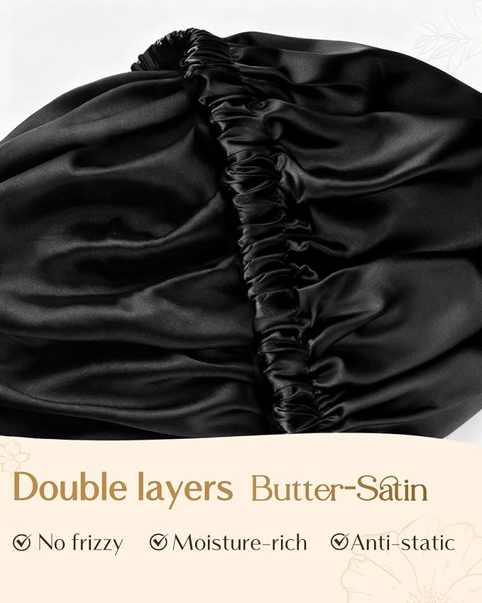 YANIBEST Adjustable Satin Bonnet Double Layer Hair Bonnet for Sleeping Bonnets for Women Hats Curly Natural Hair, Brown