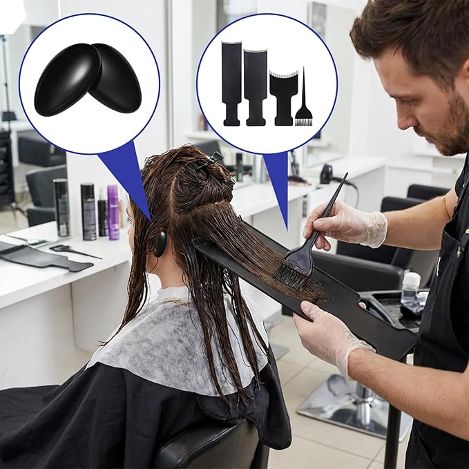 6Pcs Highlighting Board and Highlighting Brush Kit Black Hair Dye Brush Hair Color brush Comb Hairstylist Essentials with Ears Cover for Women Men Hair Dye Salon Home Tools Accessories Must Haves