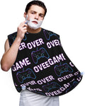 No-Slip Shaving Bib, Beard Grooming Apron with Strong Suction Cups, Video Gamers Joystick Game Over