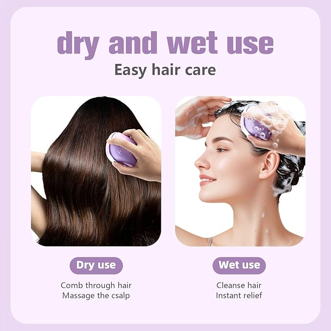 2-in-1 Scalp Massager Shampoo Brush,Scalp Dandruff Removal with Soft Silicone Bristles,Wet & Dry Scalp Care Head Scrubber Hair Washing,Comfortable for All Hair Types