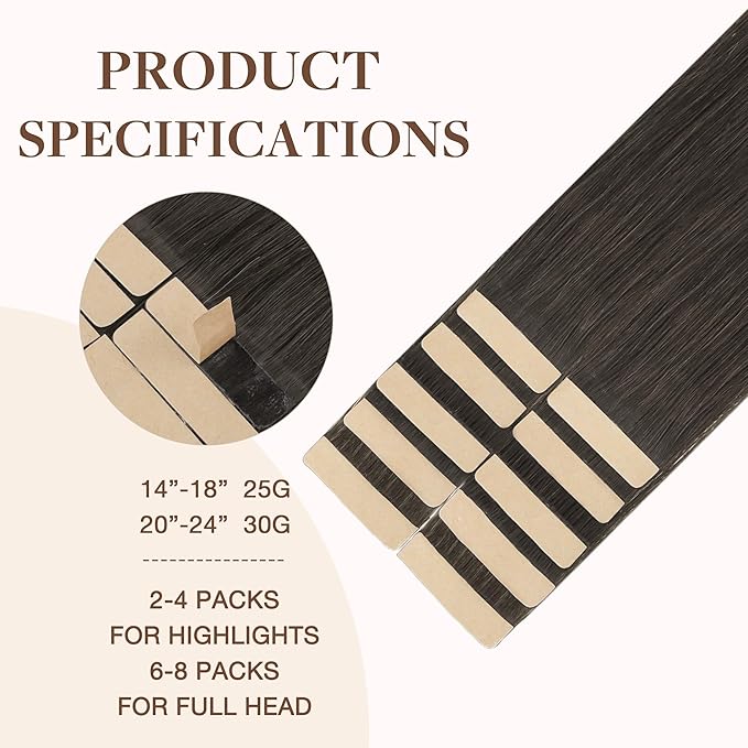 GOO GOO Tape in Hair Extensions Human Hair, 1C Mocha Brown, 20inch 30g 10pcs, Skin Weft Seamless Invisible, Silky Straight with Thick Ends, Remy Human Hair