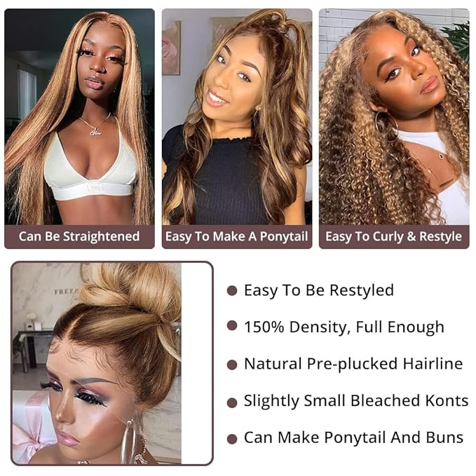 AMIRTY 360 Lace Front Wigs Human Hair Pre Plucked Honey Blonde Body Wave Lace Front Wigs with Baby Hair Full 360 Glueless HD Transparent Lace Front Wigs for women 22 inch