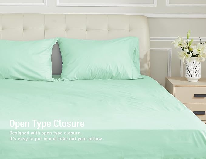 Sunflower King Pillowcases Set of 2, 100% Cotton King Pillow Cases 2, 20×40 inches Zephyr Green, Soft and Breathable