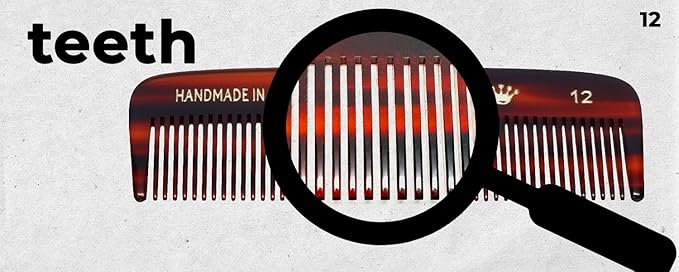 #12 Handmade Narrow Tooth Comb Tortoise Havana Acetate Fine Straight Thin Detangling Parting Grooming Teasing Hair Styling Hairdresser Barber Hairdressing Wet Dry Pocket Travel Women Men Kids