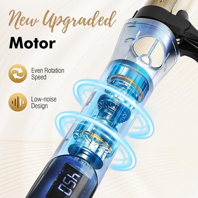 Rotating Curling Iron, 3 in 1 Automatic Curling Iron Set with Interchangeable Barrel 3/4, 1, 1 1/4 Inch, Instant Heat Dual Voltage Curling Wand for Lasting Beach Waves, Gold