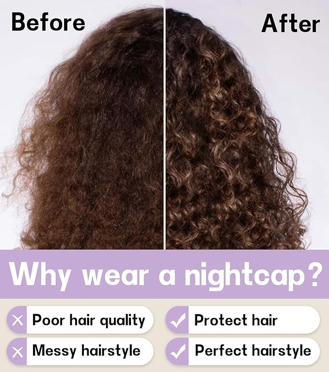 2pcs Silk Satin Bonnet Hair Wrap Shower Caps for Sleeping, Adjustable Strap Curly Natural Hair Night Caps for Women Men（Lavender&Lavender）