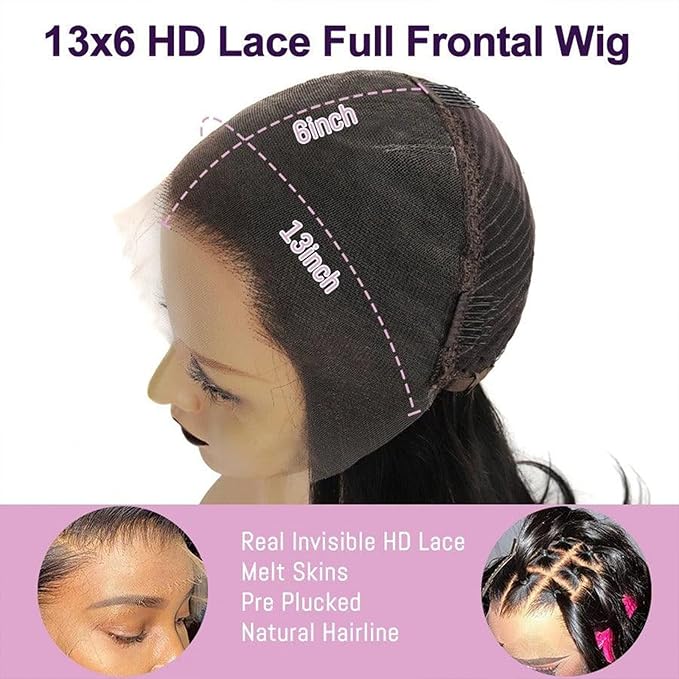 WOWANGEL 13x6 HD Lace Front Wigs Human Hair Body Wave Pre Plucked SKINLIKE 0.1mm Extremely Thin Real HD Lace Front Wigs 250% Density Glueless Human Hair Wigs for Women 22 Inch