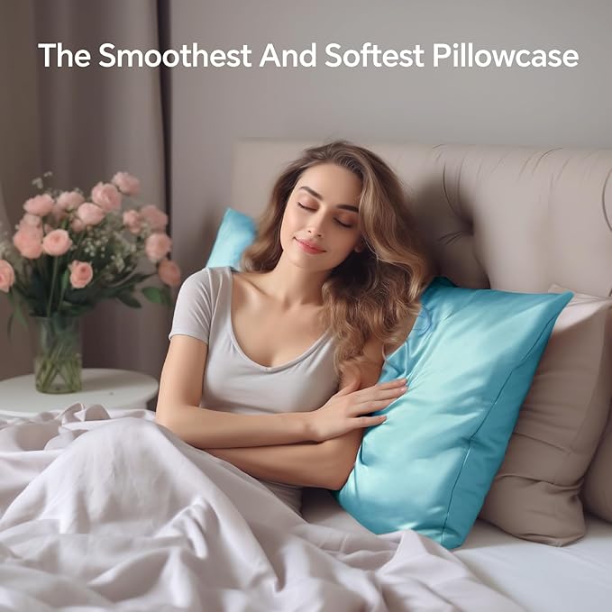 INFIIXSO Silk Pillow Cases 2 Pack Standard Size, Ultra Smooth & Soft Mulberry Silk Pillow Case for Hair and Skin, Breathable Cooling Silk Pillowcase with Hidden Zipper (ICY Morn, 20x26 Inches)