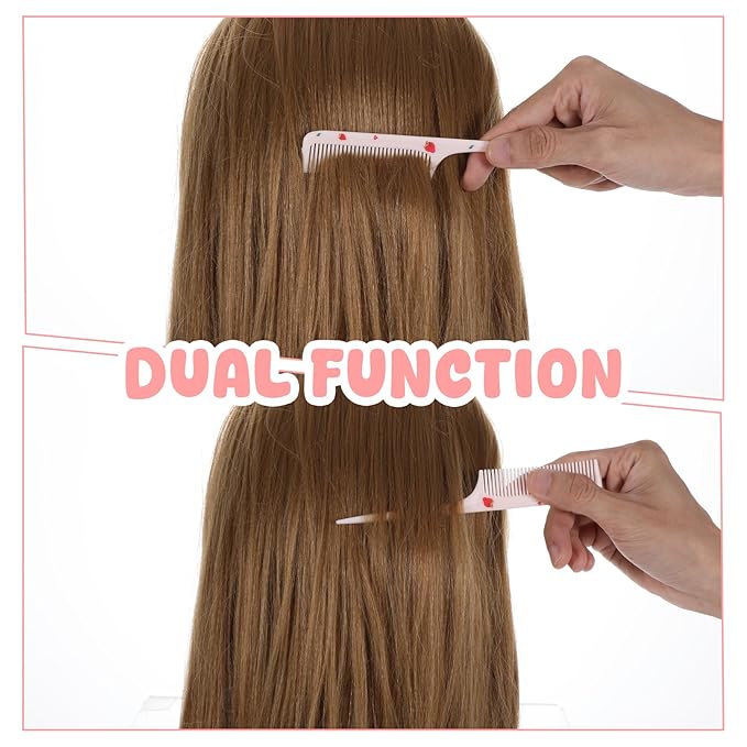 Baby Comb Set, Small Cute Fine Tooth Toddler Comb & Rat Tail Baby Comb for Styling, Pink Baby Hair Comb Plastic Parting Combs, Anti-Static Mini Hairdressing Comb for Baby Girl Wet Dry Hair (2Pcs)