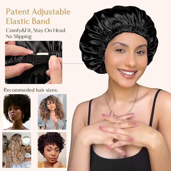 YANIBEST Adjustable Satin Bonnet Double Layer Hair Bonnet for Sleeping Bonnets for Women Hats Curly Natural Hair, Brown