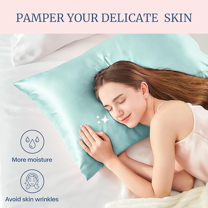 BEDELITE Satin Pillowcase for Hair and Skin, Super Soft Similar to Silk Pillow Cases 4 Pack with Envelope Closure, Cooling Pillowcases for Women Men (20"x26" Standard Size, Blue Grey)
