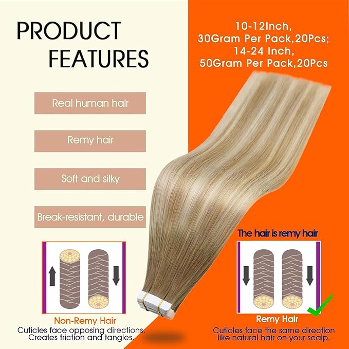Full Shine Balayage Tape in Hair Extensions Human Hair Brown to Honey Blonde And Blonde Human Hair Tape in Extensions Straight Remy Ombre Extension Seamless PU Tapes Double Sided 18Inch 50G 20pcs