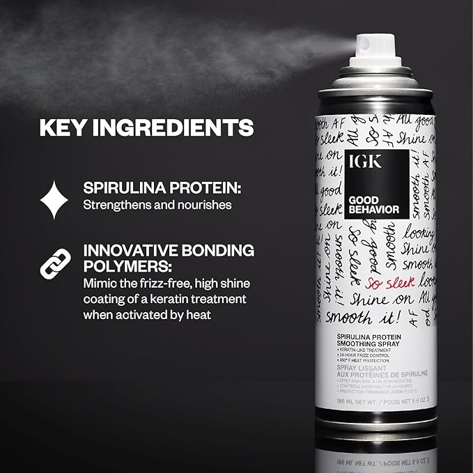 IGK GOOD BEHAVIOR Smoothing Frizz Fighters Travel Set | 4-in-1 Prep Spray + Spirulina Protein Smoothing Spray | Frizz Control + Heat Protectant | Vegan + Cruelty Free